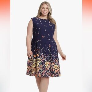 New London Times Navy Floral bottom Midi Dress size 18W